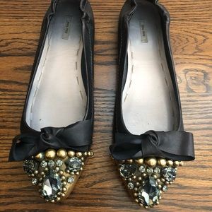 Miu Miu “Nappa Washed” Crystal Bow Flats